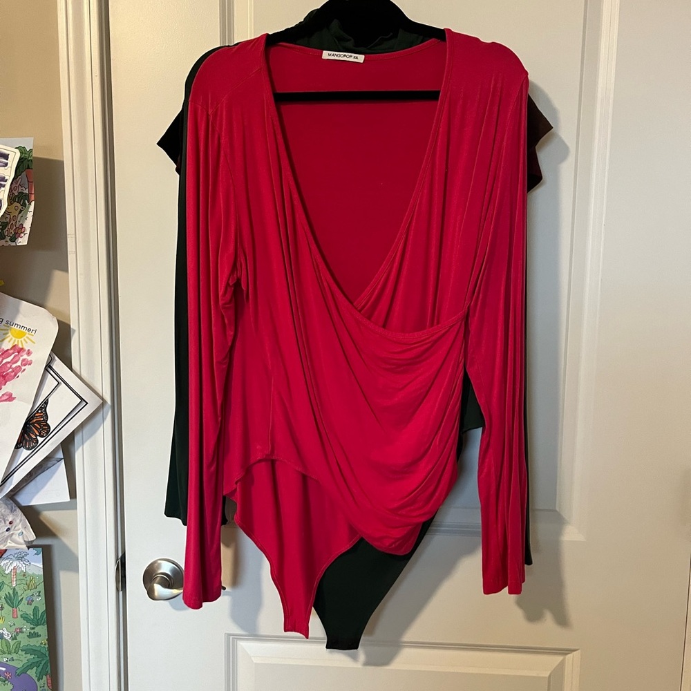 Hot pink Draped Long Sleeve bodysuit